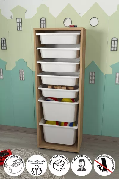 7-Basket Cabinet Multi-Purpose Cabinet Toy Cabinet Pera Sapphire Oak