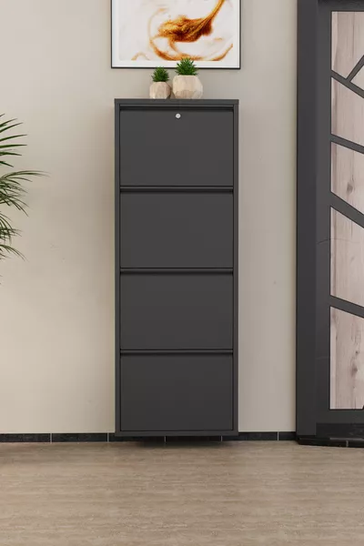 Gesloten metalen schoenenkast met 4 deuren, antraciet