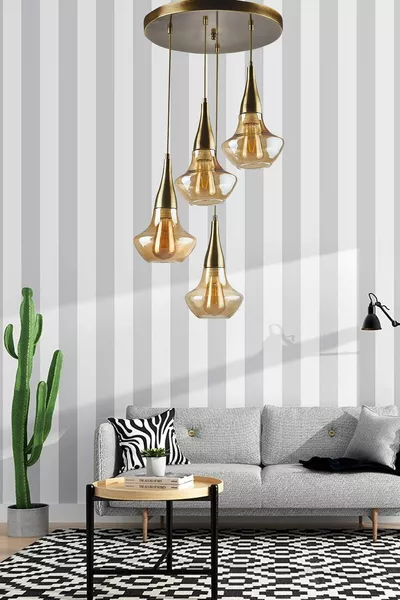 Fora Living Room - Kitchen - Bedroom Modern Retro Distressed Frame Amber Glass Quad Chandelier