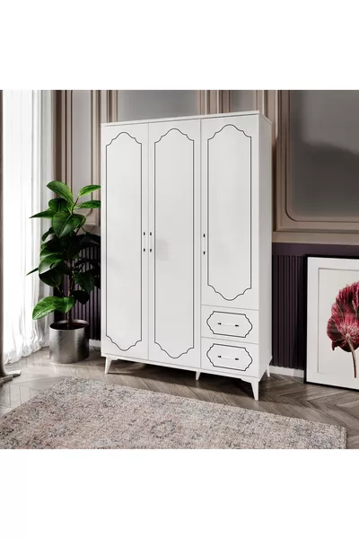 Hayal 3-дверный 2-выдвижной современный шкаф для одежды, белый - полностью из МДФ первого сорта