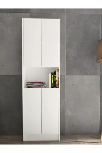  Bookshelf 4-Door Library Multipurpose Cabinet White