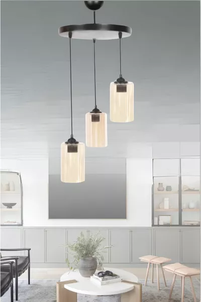 ثريا مطبخ صالة مع مزيج من الزجاج والعسل الحديث بثلاث لفات