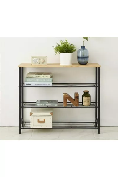 Zwarte 4-laags multifunctioneel rek en schoenenrek