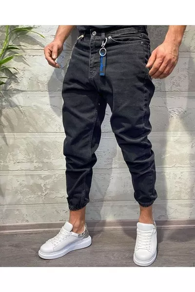 Herren Jogger-Jeans mit elastischem Bund in Schwarz
