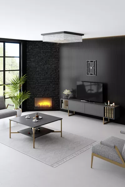 Gold Line Anthracite TV Stand with Metal Legs