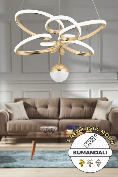 Felix Ferngesteuerte 3-Farben-Licht Moderne Goldbeschichtung Hängeleuchte LED Kronleuchter für Wohnzimmer