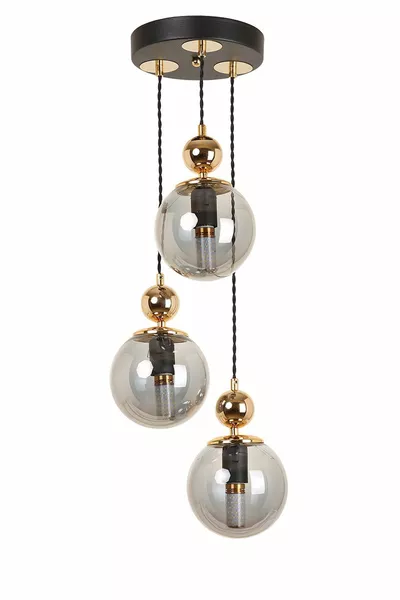 Полилей Misket с 3 свещника, черно-златно с димни стъкла