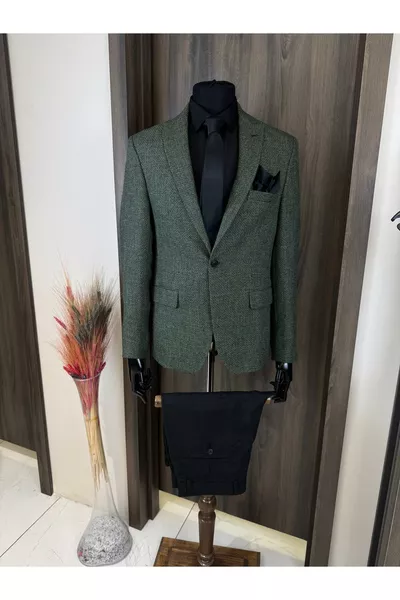 Мужской зелёный пиджак итальянского стиля узкого кроя