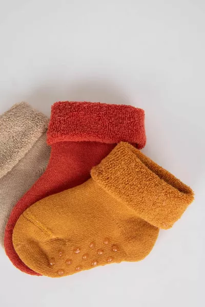 Lot de 3 Chaussettes Longues en Coton pour Bébé Garçon avec Semelle Antidérapante ns