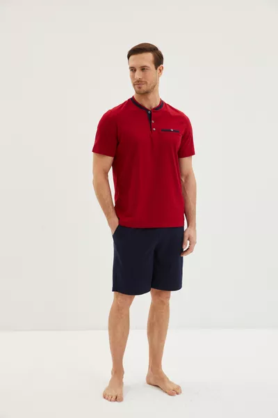 2-teiliges Baumwoll-Pyjama-Set mit kurzen Knöpfen und Ärmeln