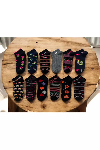 Женский набор из  хлопковых носков-следков с узором, удобные, дышащие, темные цвета