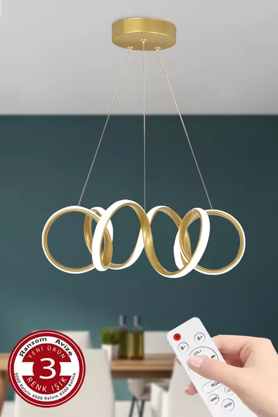 Lampadario LED Dimmerabile con Telecomando a 3 Colori, Struttura Dorata, Lampadario a LED Curvo