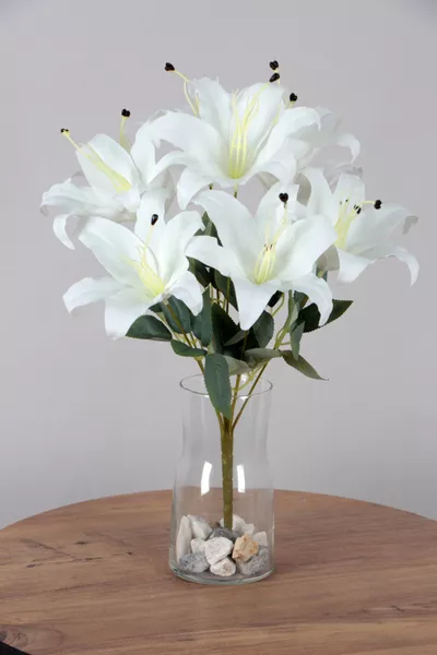 Artificial Flower 9-Piece Wet Lily Bouquet White