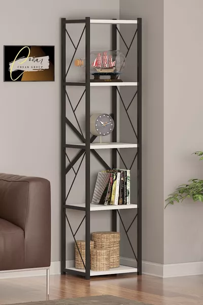 Метален концептуален шкаф с 5 рафта, многофункционален за документи и книги, рафт за офис или хол, бял