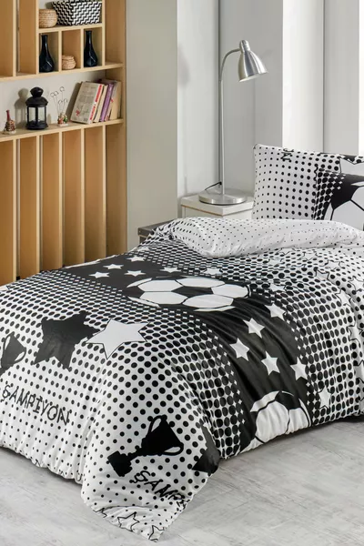 Parure de lit une place pour supporters, noir et blanc