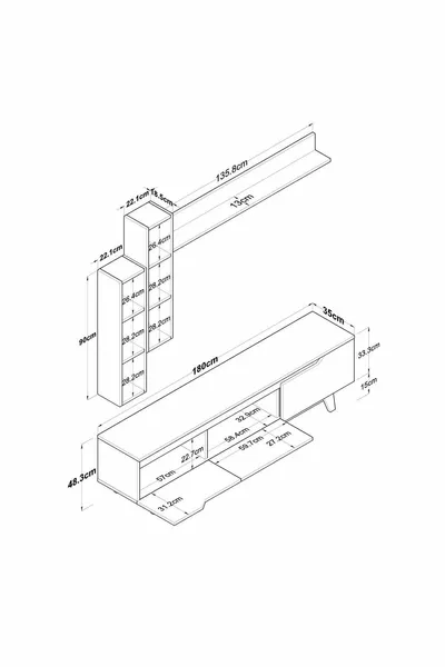 Rani Shelved TV Unit TV Stand Wall Shelves Modern Freestanding  Cm White - Miniature Walnut