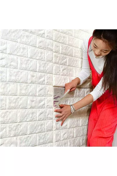 Cm Бял 3D Декоративен Самозалепващ се Стенен Панел с Естетическа Пяна