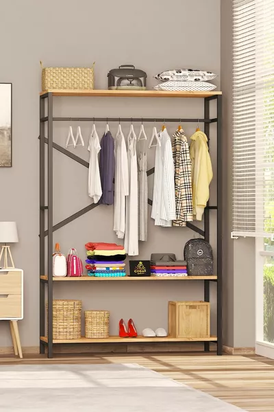 Alkor Armadio Appendiabiti con Ante Aperte in Truciolato a Motivo Legno Massiccio con Appendino