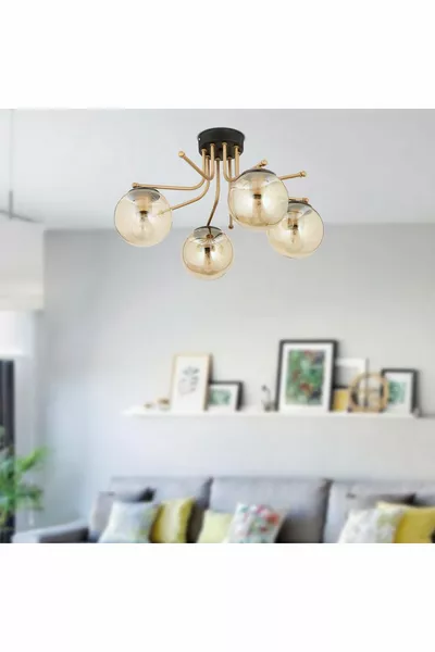 Edin 4-Light Black Antique Amber Glass Modern Youth Room Bedroom Living Room Chandelier