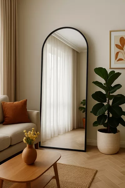 Black Metal Frame Oval Full-Length Mirror