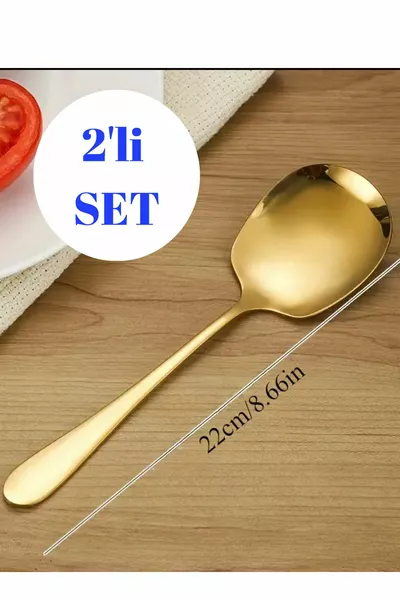 Set di 2 Cucchiai da Servizio Color Oro – Cucchiaio per Riso e Presentazione in Acciaio Inossidabile da Cm