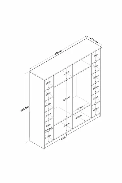 Rani Ampio Armadio Guardaroba 6 Ante con Ripiani e 2 Appendiabiti, Cestello Noce - Bianco