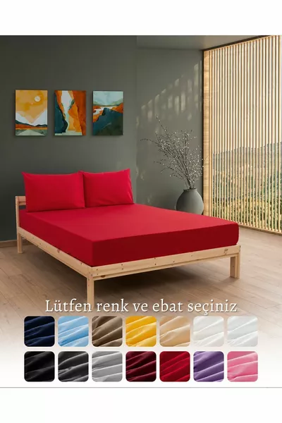 Ranforce Akfil Rood Elastisch Hoeslaken Set met Kussenslopen, Eenpersoons, Tweepersoons en Groot Formaat Hoeslaken