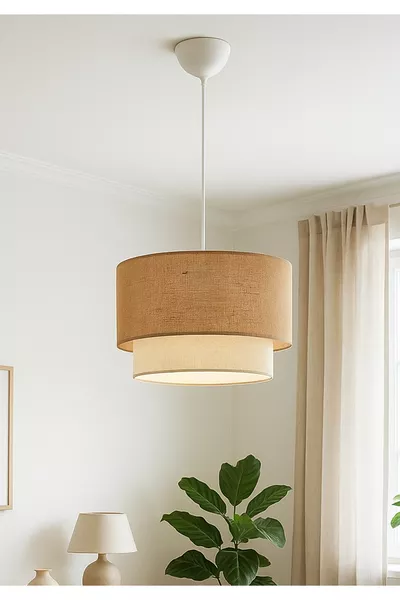 Jute Fabric Wicker Cake Pendant - Living Room Bedroom Full Fabric