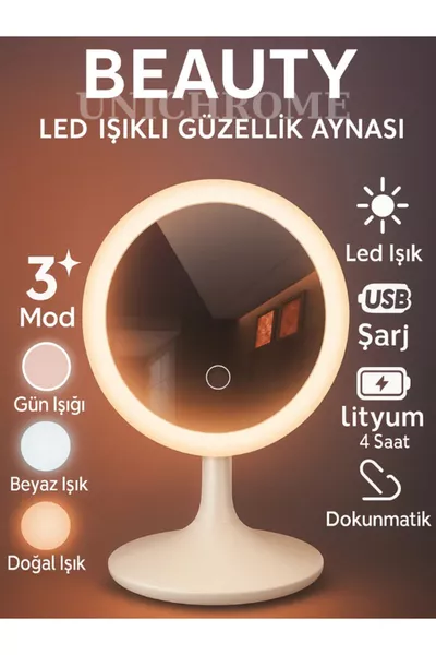 Touch LED Light USB Round Desktop Makeup Mirror Makeup Mirror with LED, 3 Modes, 3 Colors