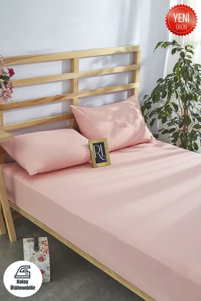 Комплект чаршафи с ластик в цвят сьомга, памучни - с калъфки за възглавници, единични, двуспални и големи