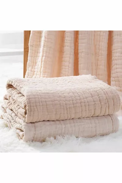 Beige, 4-lagige Multifunktions-Musselin-Decke