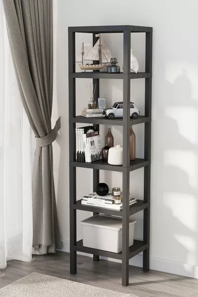 6-laags Plank Organizer Plastic Rek Zwart, Boekenkast, Badkamer, Keukenrek