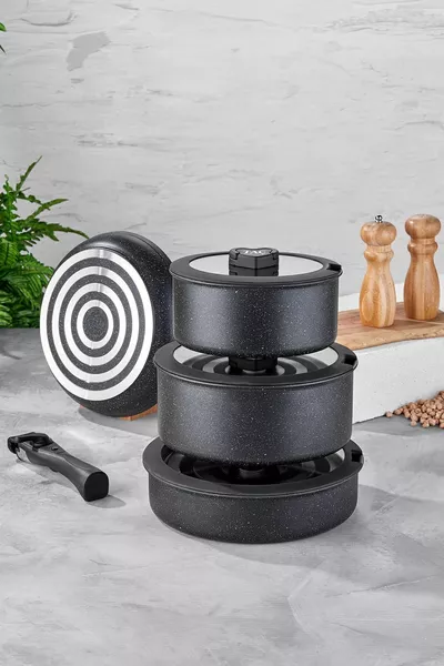 Easy Connect 8-Piece Cookware Set / Ergonomic Detachable Handle