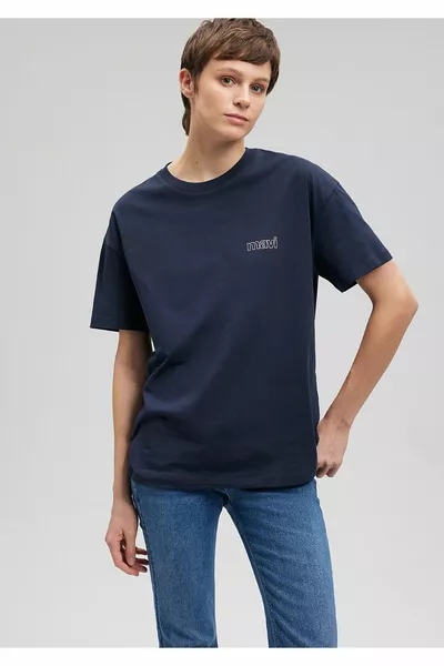 Logo Printed Marineblau T-Shirt Loose Fit / Loose Casual Fit 