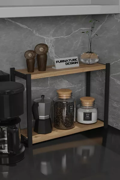 Metal Kitchen Countertop Organizer with 2 Tall Shelves, Bathroom and Kitchen Organizer, Atlantic Pine