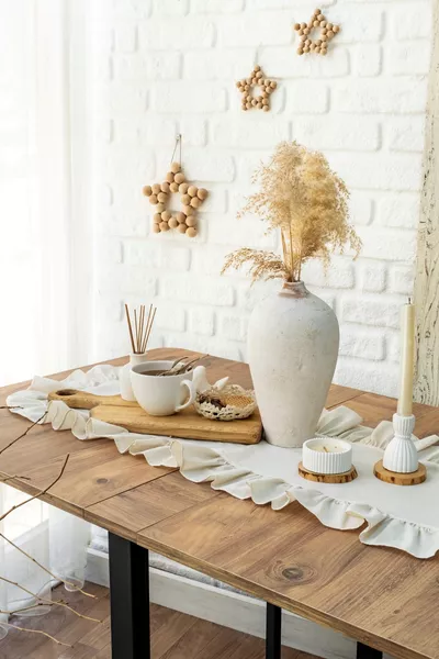 Rufle I Runner Naturel Fırfırlı Pamuk Keten Vintage  X  Cm