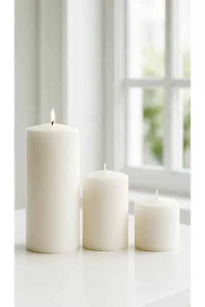 3-delige set witte kaarsen, diameter 7 cm, groot, brandt urenlang