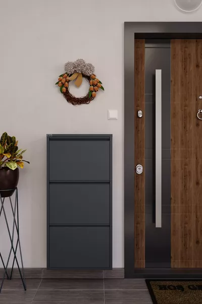 Тройна метална поставка за обувки - антрацит