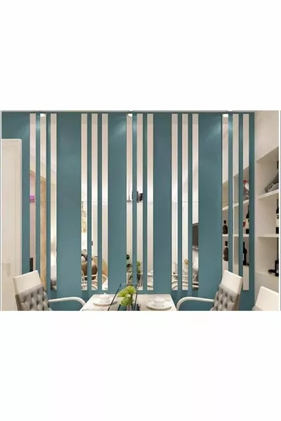 Dekoratif Şerit Gümüş Ayna Pleksi Duvar Süsü (5 ADET) 2.5×cm ( Yapışkanlı )