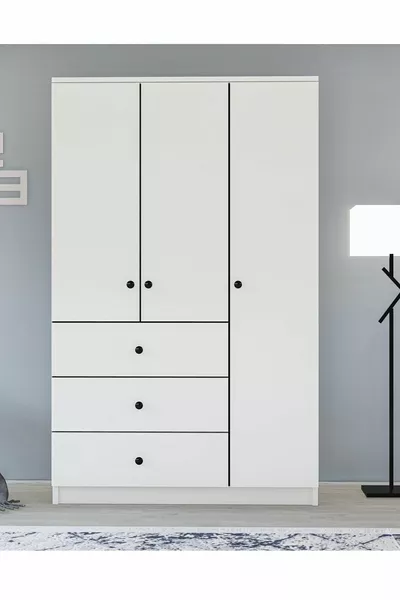 Gm Ece Lüx Armadio a 3 Ante e 3 Cassetti con Maniglie a Bottone