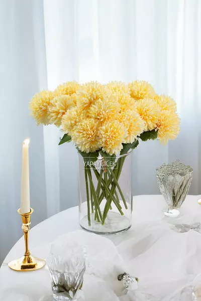 Изкуствени цветя топ хризантема, комплект от 7 мини букетчета, кремав цвят