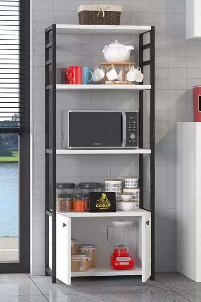 رف مطبخ زخرفي متعدد الاستخدامات ببابين و4 رفوف زاوية القهوة رف المطبخ