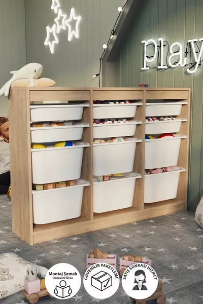 Cabinet with Basket Multi-Purpose Cabinet Toy Cabinet Lara Sapphire Oak