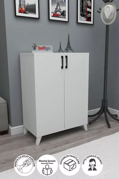 4-Shelf 2-Door Shoe Cabinet Multi-Purpose Cupboard Ceren White