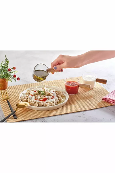 6 lı Ahşap Saplı Mıka Reçellik Sosluk Sofra Sunum Kahvaltı Seti - Ahşap Saplı Sunumluk  ml