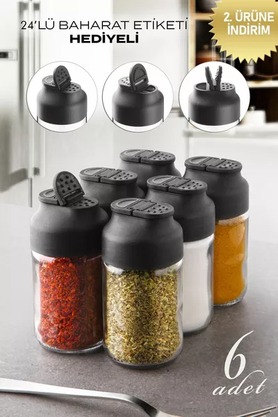 Набор из 6 мини-банок для специй Twice с двойной крышкой - солонка и перечница