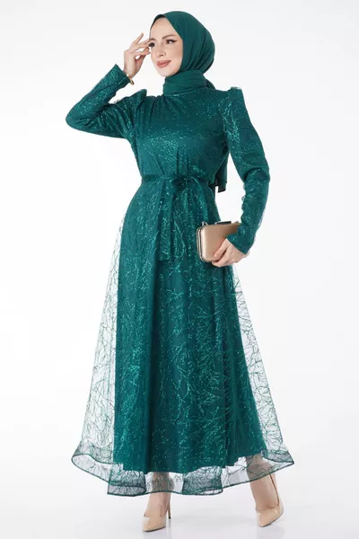 Straight Judge Collar Damen Grün Glitzer Glitzer Abendkleid - 