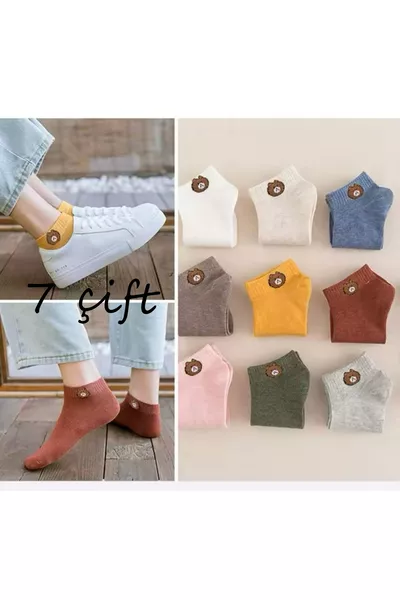 Комплект от 7 чифта дамски меки чорапи с мотив на мече Теди