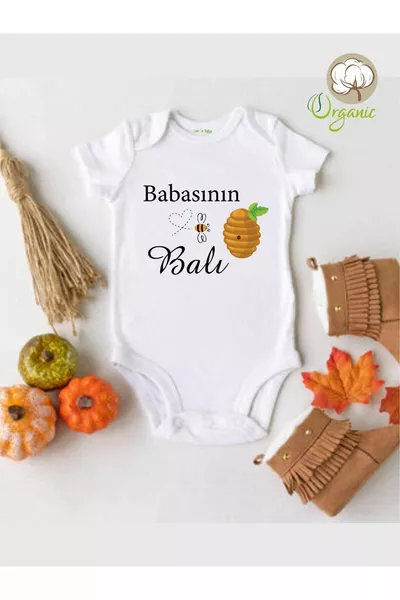 Body bébé à manches courtes en coton biologique avec motifs de ruches de miel de papa et boutons-pression