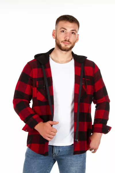 Мъжка и дамска риза с качулка и цип тип дървар